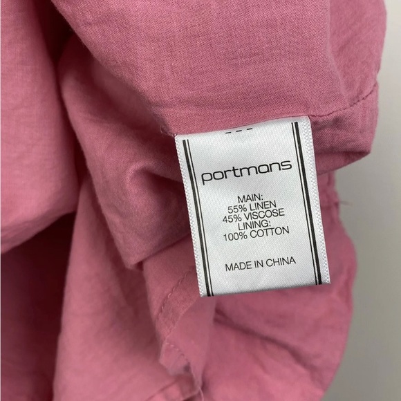 Portmans Madison Wrap Dress Pink Linen Blend Tie Waist Short Ruffle Size L 14 - Picture 8 of 11